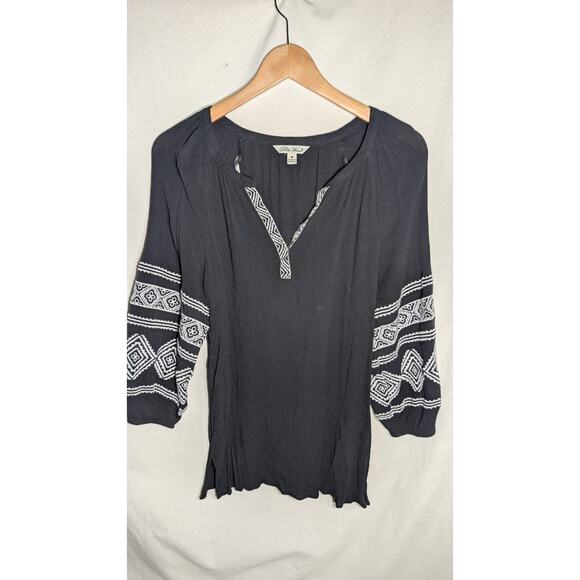Pioneer Woman Tops - The Pioneer Woman Embroidered Peasant Tunic Sz M 3/4 Puff Sleeve Boho Black